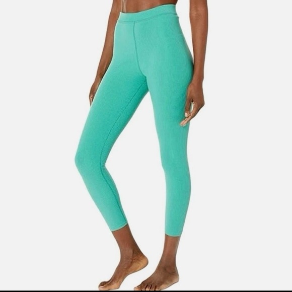Alo Yoga Leggings Women’s Sz M Green Ribbed 7/8 High Waist Blissful Activewear - Picture 4 of 4